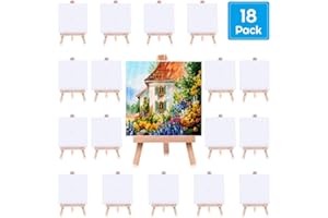 Mini Canvases 18 Pack, Cridoz Small Painting Canvas with Mini Easel 4x4 Inches Art Canvases Painting Kit for Kids Teenagers Acrylic Pouring Oil Water Color
