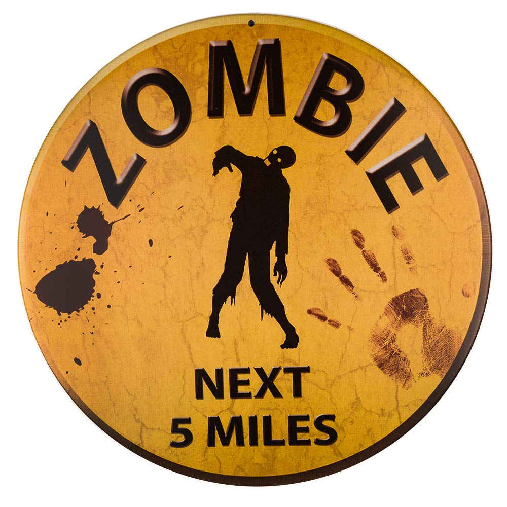 dojune-Decor Signs Indoor/Outdoor Warning Sign Zombie Next 5 Miles Metal Round Circular Sign 12