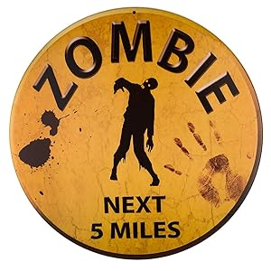 dojune-Decor Signs Indoor/Outdoor Warning Sign Zombie Next 5 Miles Metal Round Circular Sign 12