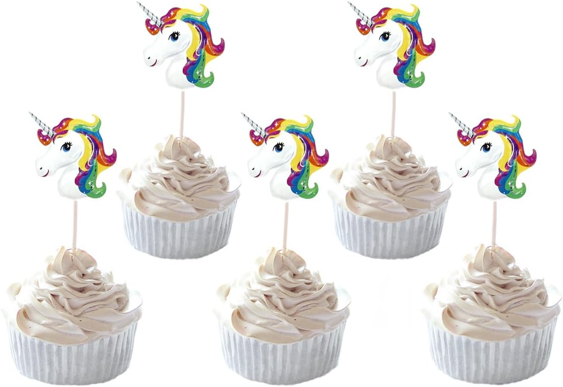 Party Hive 24pc Rainbow Unicorn Cupcake Toppers for Birthday Party Event Decor