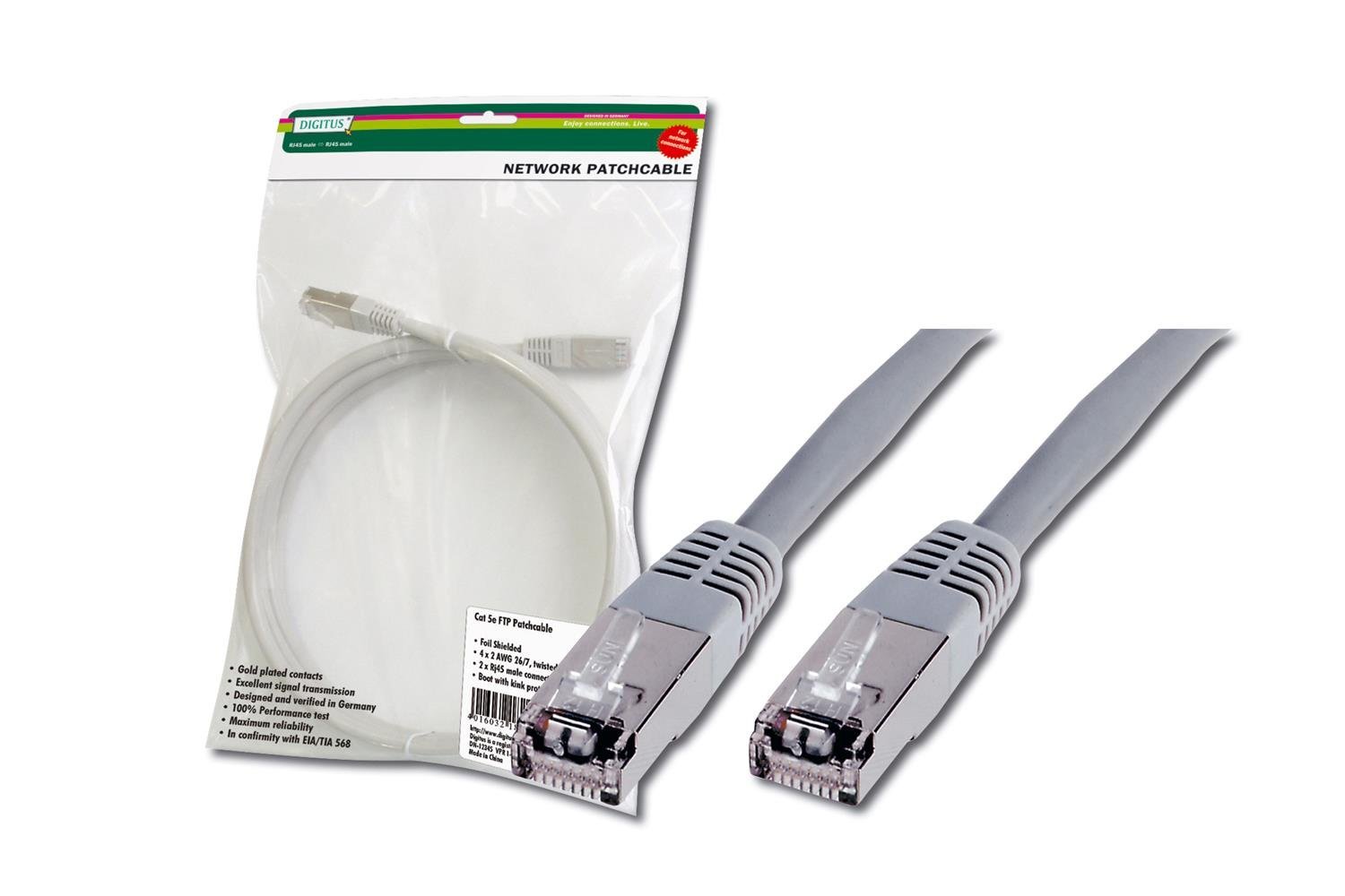Digitus LAN Cable Cat 5e - 0.5m - RJ45 Network Cable - F/UTP Shielded - Compatible with Cat6 & Cat5 - Grey