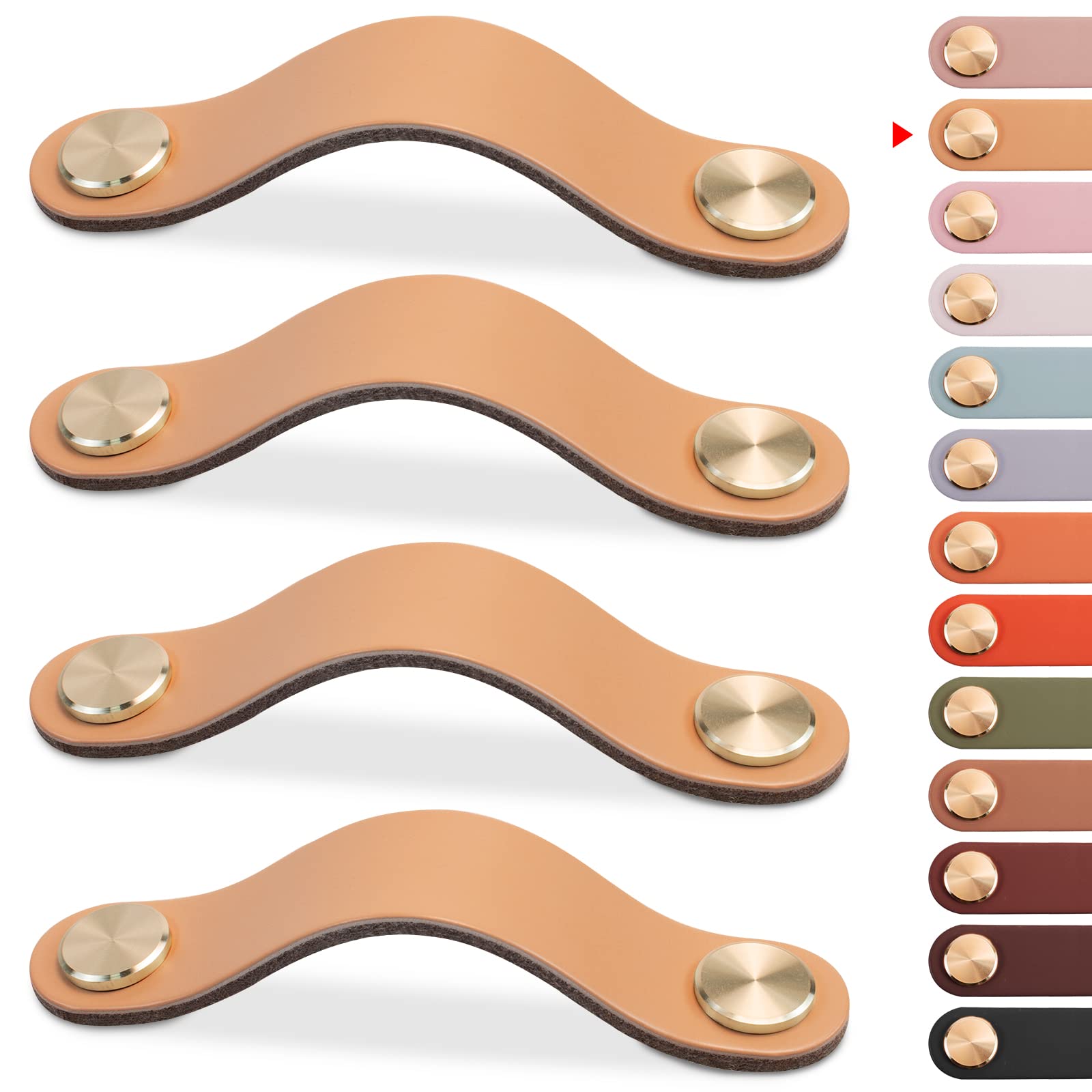 LEREATI 4pcs Leather Drawer Handles Drawer Knobs Kitchen Cupboard Handles, Faux Leather Drawer Pulls for Cupboards, Wardrobe, Dresser, Closet (Beige, 96mm Hole Center)