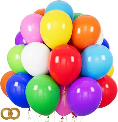 ASIYUHY Rainbow Party Balloons 100 Pack 12 Inch Multicolored Latex