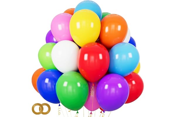 100 PCS Party Balloons Assorted Colors 12 Inch Rainbow Balloons with 65FT Ribbon Thick Latex Colorful Balloon Multicolor Brig