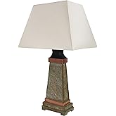 Sunnydaze 30" Outdoor Table Lamp - Weather-Resistant Copper Trimmed Slate Light for Indoor or Outdoor Use - Cotton Lampshade