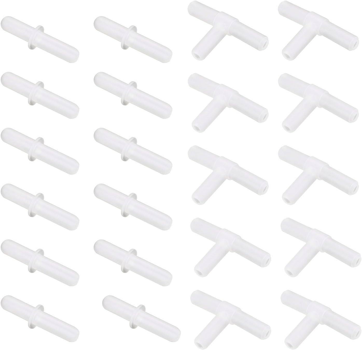 Mudder 50 Pieces Air Valve Connector Plastic Inline Tubing for Aquarium Fish Tank, Tee and Straight Shape, White
