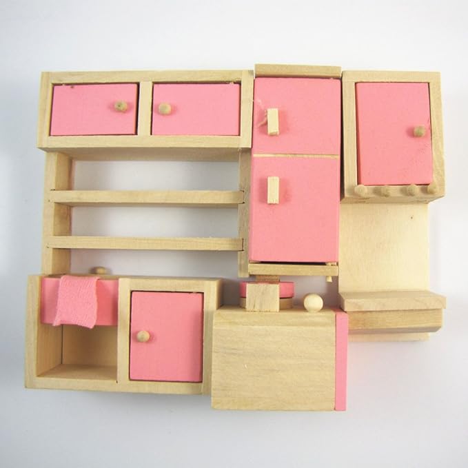 Dolls House Furniture Set Miniature Wooden Family Children Play Room