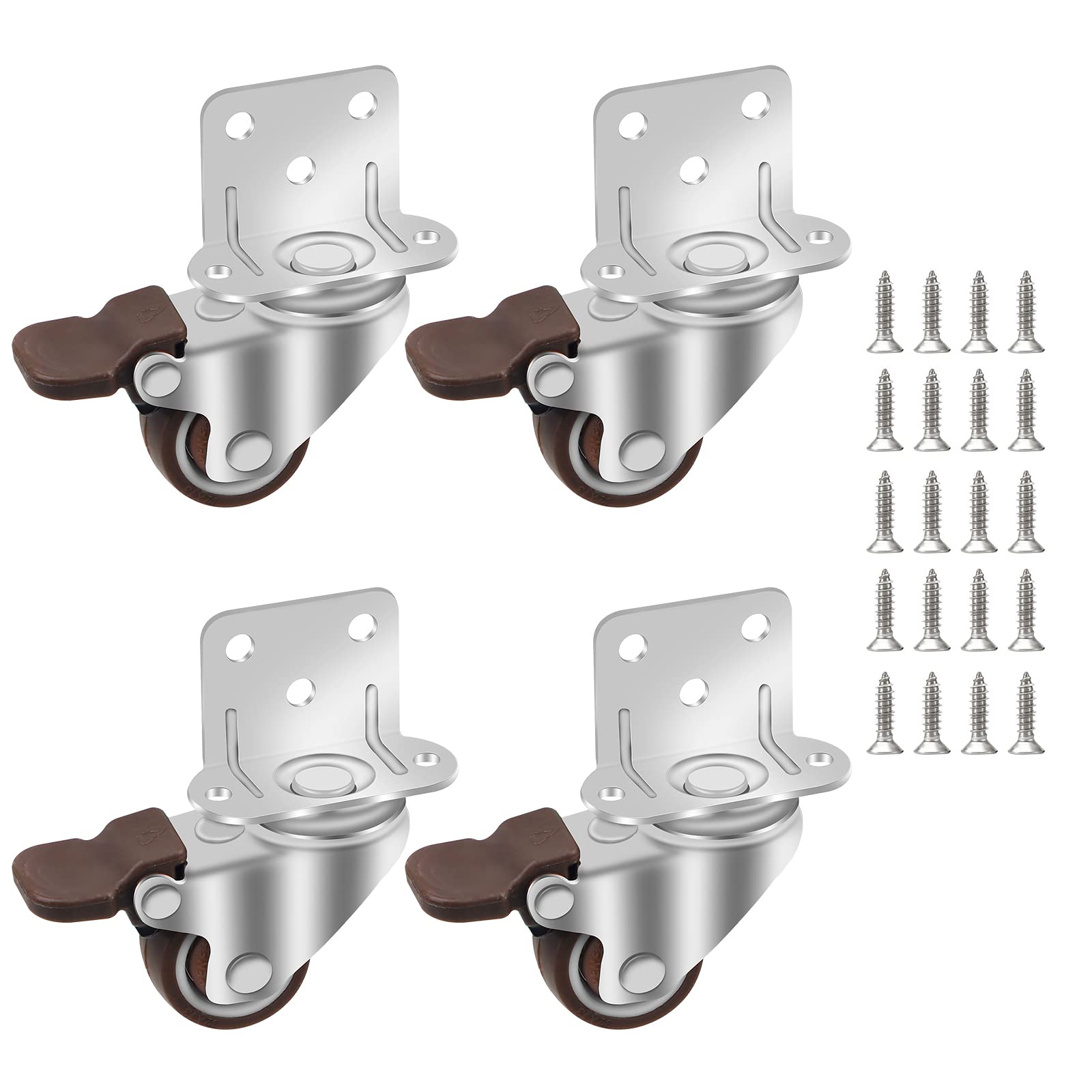 DBREAKS Swivel Castors Set 32 mm, 4 Pieces Furniture Castors Made of TPE, Transport Castors with 20 Screws, Wheels with Brake, Swivel Castors with L Mounting Plate, Furniture, Flower Stands