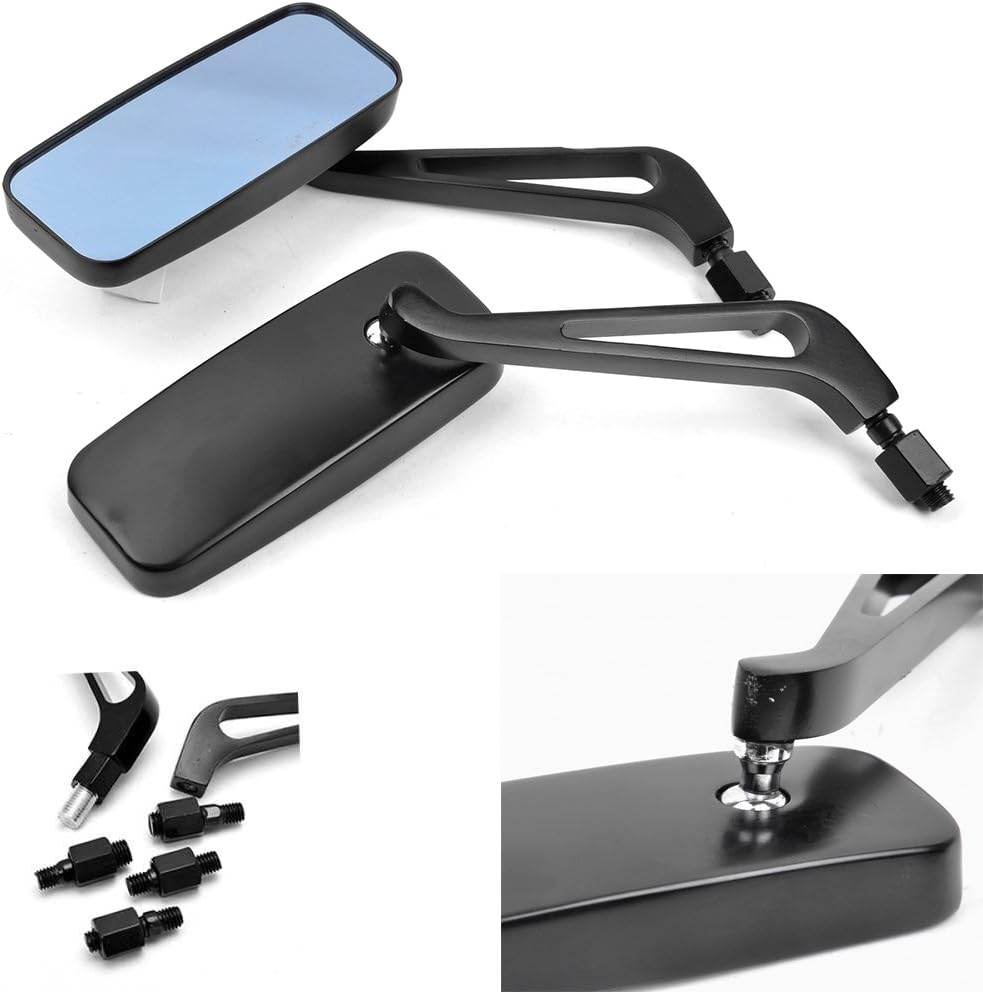 Black Rectangle Motorcycle Bobber Mirrors for Cruiser Chopper with