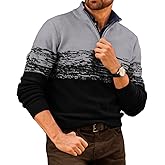 Runcati Mens Quarter Zip Sweaters Mock Neck Pullover Sweater Knitted Casual Color Block Fall Winter Sweaters