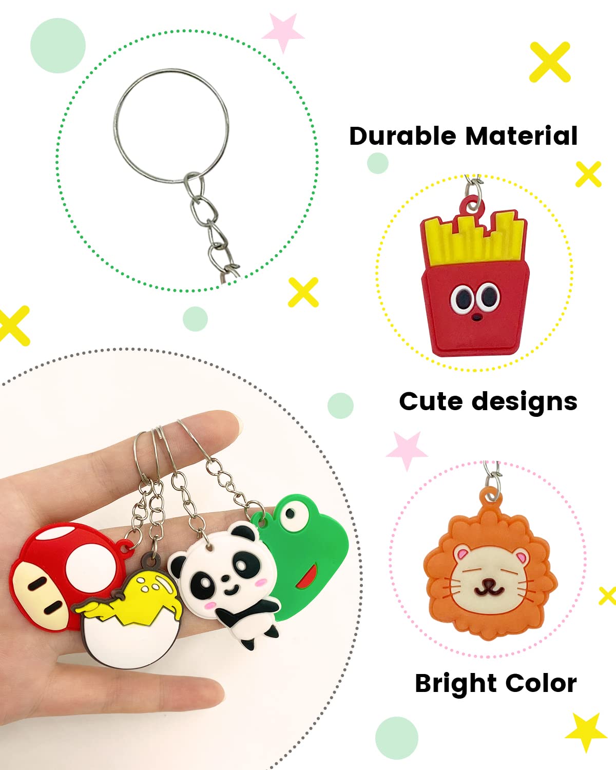GADMEXILY 100pcs Cartoon Keychain for Kids Party Favors, Mini Cute Keyring for Classroom Prizes, Birthday Christmas Party Favors Gift, Goodie Bag Stuffers Supplies, 20 Colors