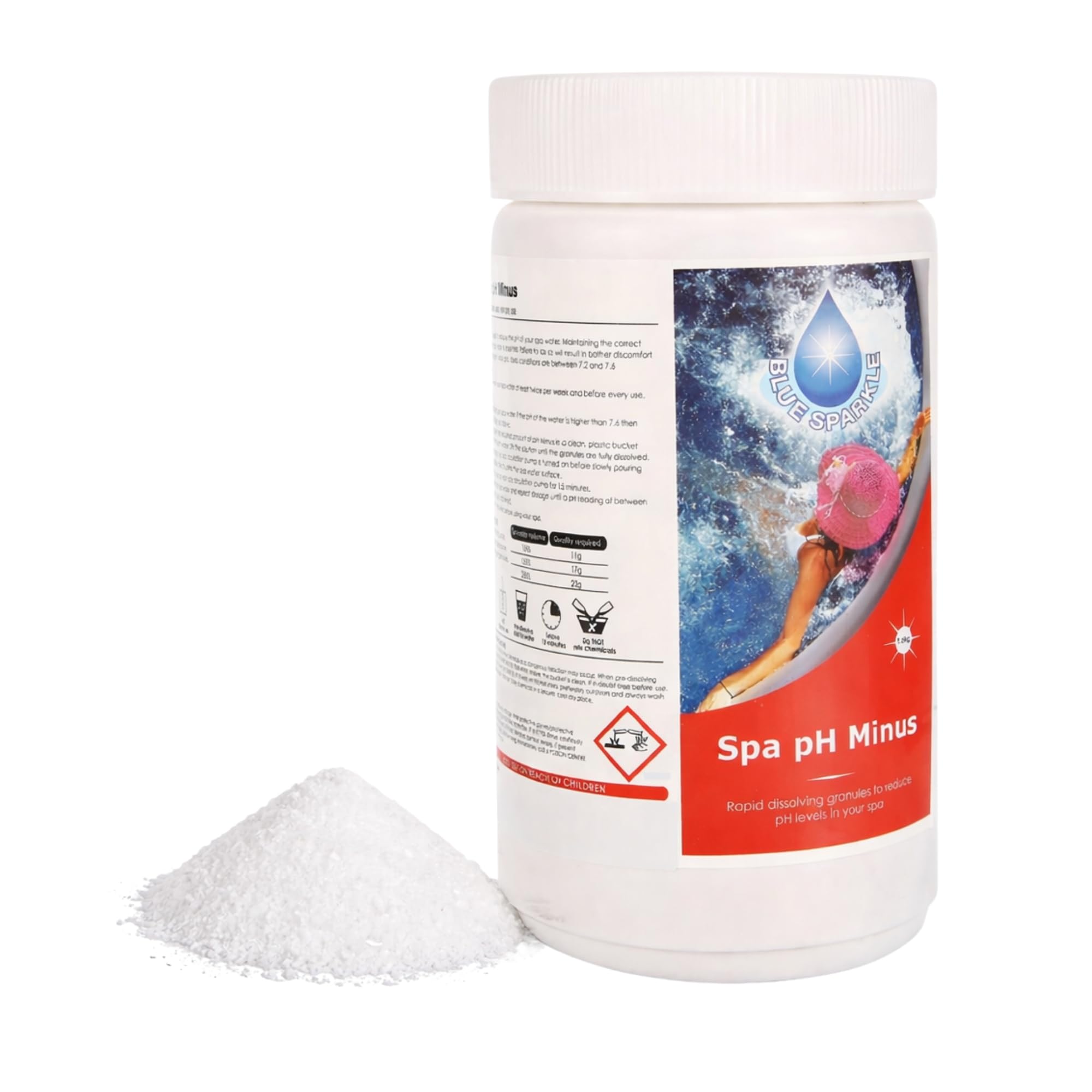 1.5 kg pH Minus Reducer Granules for Hot Tubs, Above Ground and Paddling Pools, pH Level Decreaser for Spa and Pool Water Balance, Reduces Alkalinity, Improves Water Quality and Chlorine Efficiency