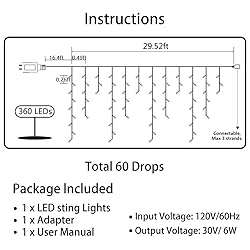 Toodour Christmas Icicle Lights Outdoor, 360 LED