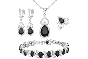 LMXXVJ Women Jewelry Set Platinum Plated Necklace Open Ring Earrings Bracelet Set,Birthday/Anniversary Mother’s Day Jewelry Gifts for Mom/Wife/Sister/Best Friend