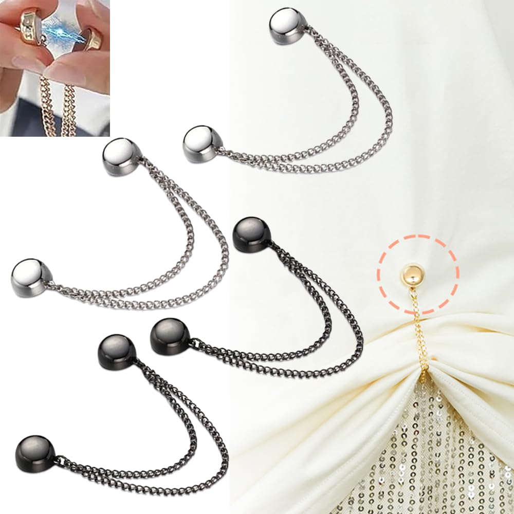 Photo 1 of Ouliget Multi-Function Magnetic Clothing Clips,Pinless Brooch Chain Magnetic Buttons Shawl Clips for Hijab, Loose T-Shirt Hems, Sleeves, Collar and Pants Hems,4 Pieces (Silver and Black)