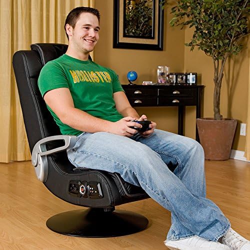Top Selling Most Popular Pro Model Wireless Stereo Jet Black Gamer Game Chair- Sleek Design Swivel Base Sturdy Wood Frame Fire Retardant Foam- Connects With iPods PS3 Wii XBOX360 PSP DVD Players More