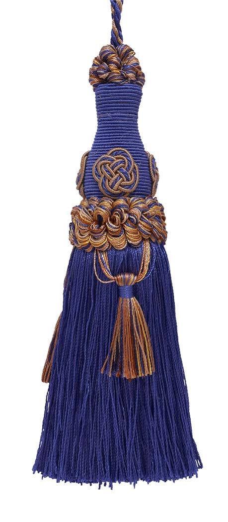 Elegant 6" (15cm) Key Tassel, 4" (10cm) Loop accented with Rosette and Tassels (Style# BKT) Navy Beige Blue Multicolor #5817 (Navy Blue, Royal Blue, Golden Beige) Sold Individually