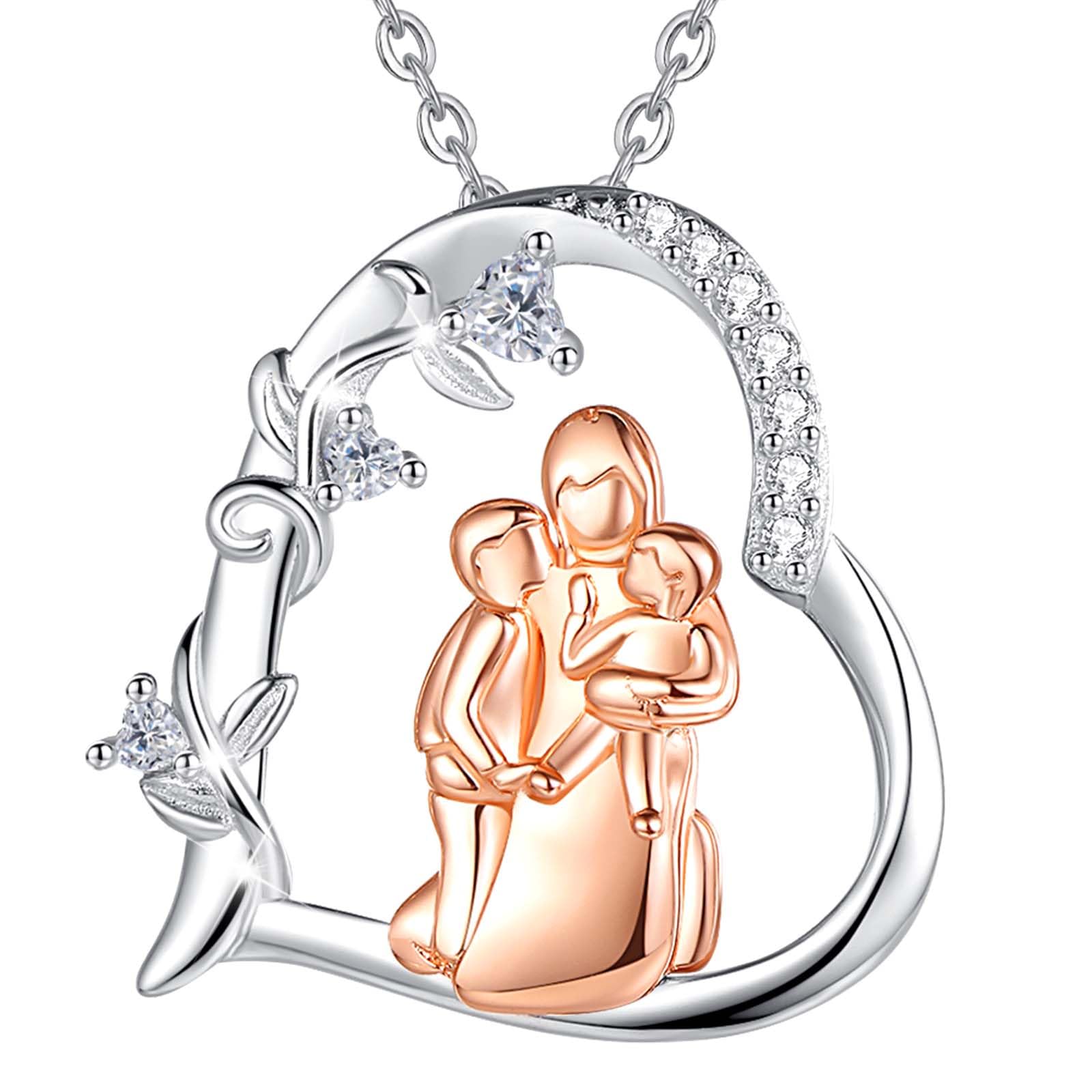 INFUSEU Animal Necklace, Giraffe Pendant 925 Sterling Silver Mother and Child Jewelry Mother's Day Gifts for Mum Her