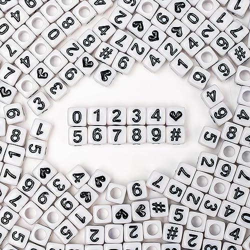 WangLaap 500Pcs Number Square Beads Acrylic 6x6mm Cube Beads for Bracelets Neckless Friendship Jewelry DIY Making (White Bulk)
