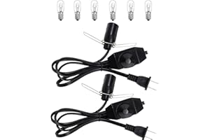 Salt Lamp Cord with Dimmer Switch(2-Pack), Includes 6-Pack 15Watts Halogen Bulbs, 5FT Replacement Power Cord for Himalayan Sa