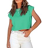 LCXWFE Women Summer Crop Tops Casual Round Neck Cropped T Shirt Solid Color Basic Tees