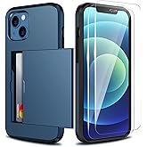 ZUSLAB Wallet Case Compatible with Apple iPhone 13 2021 Phone Case with Card Holder Shockproof Anti Scratch Cover with Tempered Glass Screen Protectors[x2Pack] Dark Blue