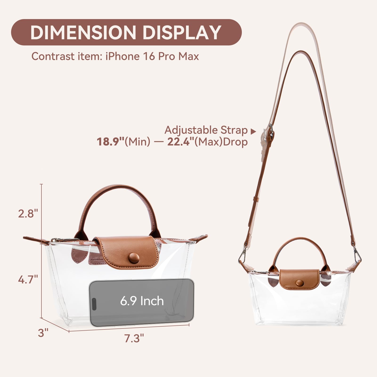 BOSTANTEN Clear Bag for Stadium Approved Small Crossbody Purse Handbags for Concerts Sports Events