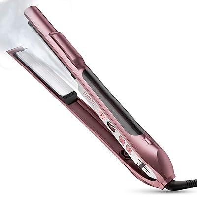FURIDEN Steam Hair Straightener Flat Iron for Hair : Professional Ceramic Flat Iron for Hair Straightening with Digital LED Display, Dual Voltage, 265℉ - 450℉ Salon High Heat, 1-Inch (Rose Gold)