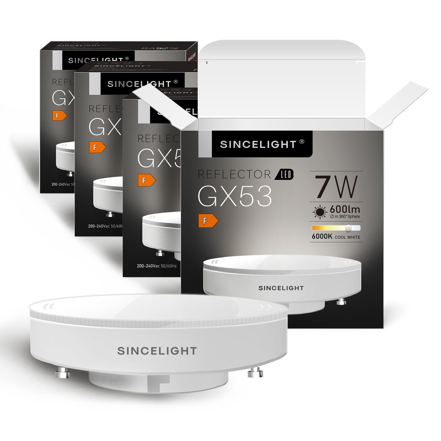 SINCELIGHT LED GX53 Cabinet Light Reflector Bulb, 7W (50-60W Equivalents), Cool White 6000K, Adapt to GX53 Fixture, Kitchen Units, Display Cabinets and Under-Shelf Lighting, Pack of 4 โ image 1