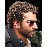 Swiking Mens Brown Afro Curly Wig for Male Guy Rocker Wig California Halloween Cosplay Costume Full Wigs