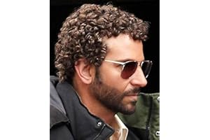 Swiking Mens Brown Afro Curly Wig for Male Guy Rocker Wig California Halloween Cosplay Costume Full Wigs