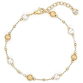 LOYATA Pearl Bracelets for Women-Charm Gold Beaded Pearl Bracelet Dainty 14K Gold Plated Waterproof Beaded Bracelets Jewelry Gifts for Women