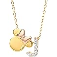 Disney Minnie Mouse Flash Plated Cubic Zirconia Initial Pendant Necklace, Letter A to Z, 18"
