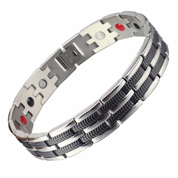 SSC Magnet Armband Edelstahl | silber poliert/schwarz | Magnetarmband (2000+ Gauss) | antiallergener Schmuck (316L Chirurgens