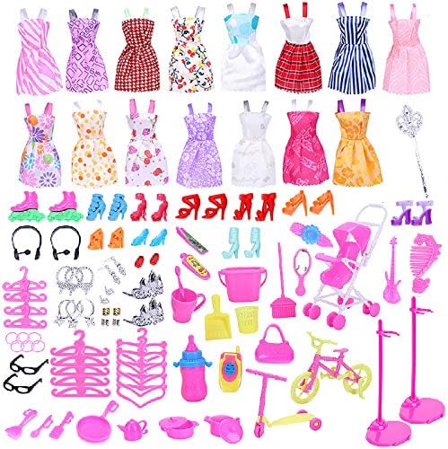 Doll Clothes for Girls Doll and Accessories Lot 123 Items = 15 Pcs Doll Clothes Set Fit for (11. 0"-11. 8") Dolls Include 15 Packs Dress Outfits & 108 Pcs Doll Accessories and Furniture for Girls gift