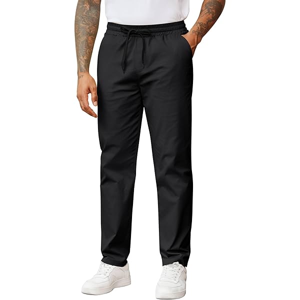 COOFANDY Mens Casual Cotton Pants Regular Fit Elastic Waist