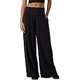 Colorful world Women's Fold Over Wide Leg Mid-Waist Pants Palazzo Lounge Flare Yoga Pant Loose Gym Sweatpants with Pockets