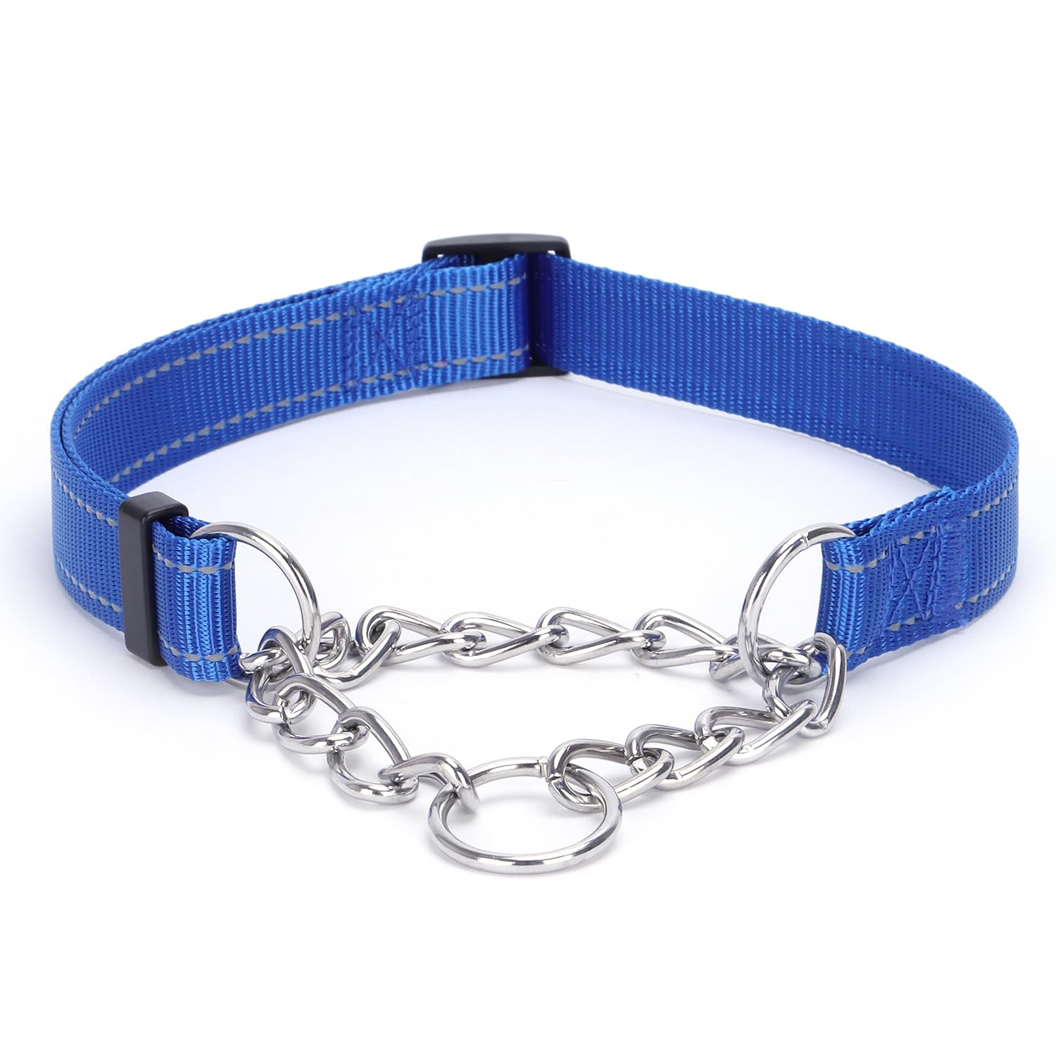 haoyueer Martingale Dog Collar, Stainless Steel Chain, Martingale Collar with Reflective, Adjustable for Medium Large Dogs (Dark Blue, S)