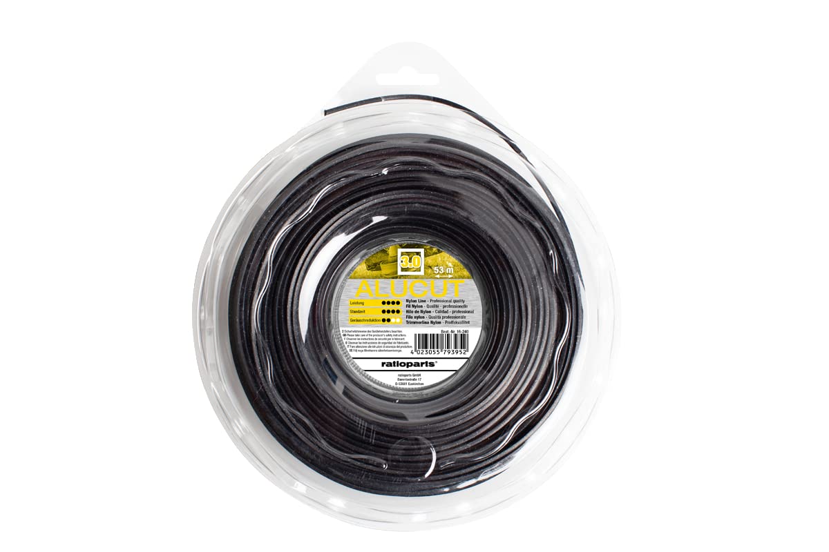 Ratioparts Nylon Thread 3.0 mm Alu-Cut 53 m Trimmer Line 4-Point Mowing Line Black