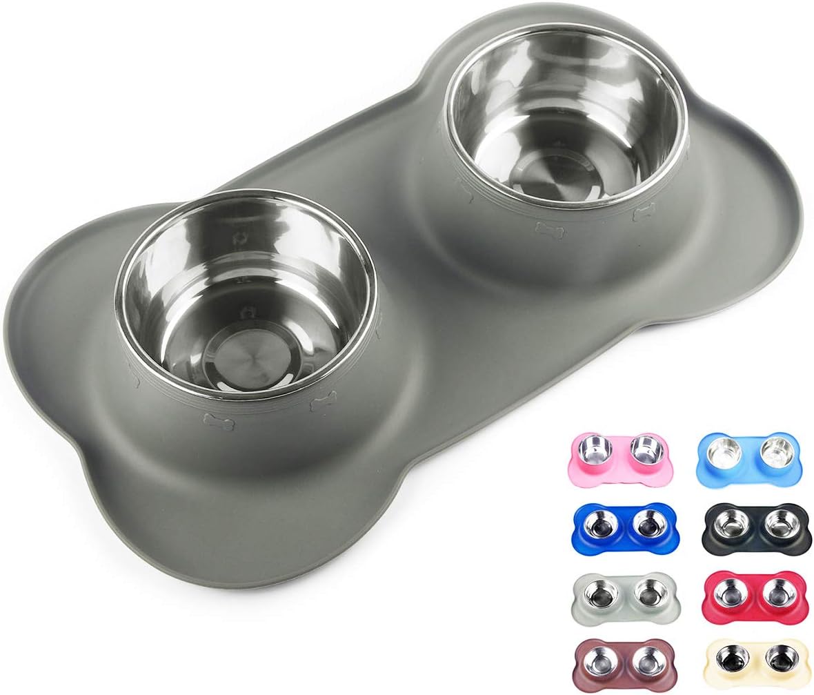 Sequoialake Dog Bowls with Anti-Overflow and Anti-Skid Silicone Dog Food Mat, Stainless Steel Feeder Easy to Clean for Small Medium Large Dogs Cats Pets
