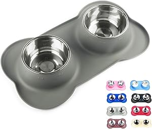 Sequoialake Dog Bowls with Anti-Overflow and Anti-Skid Silicone Dog Food Mat, Stainless Steel Feeder Easy to Clean for Small Medium Large Dogs Cats Pets
