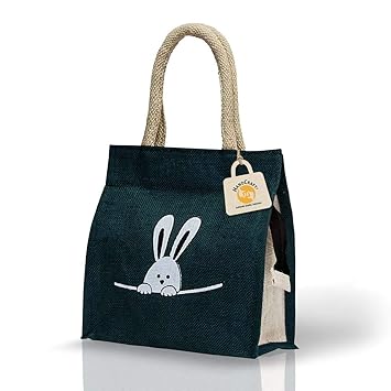 Handcraft Unisex Jute Lunch Bag with Zip (Green)