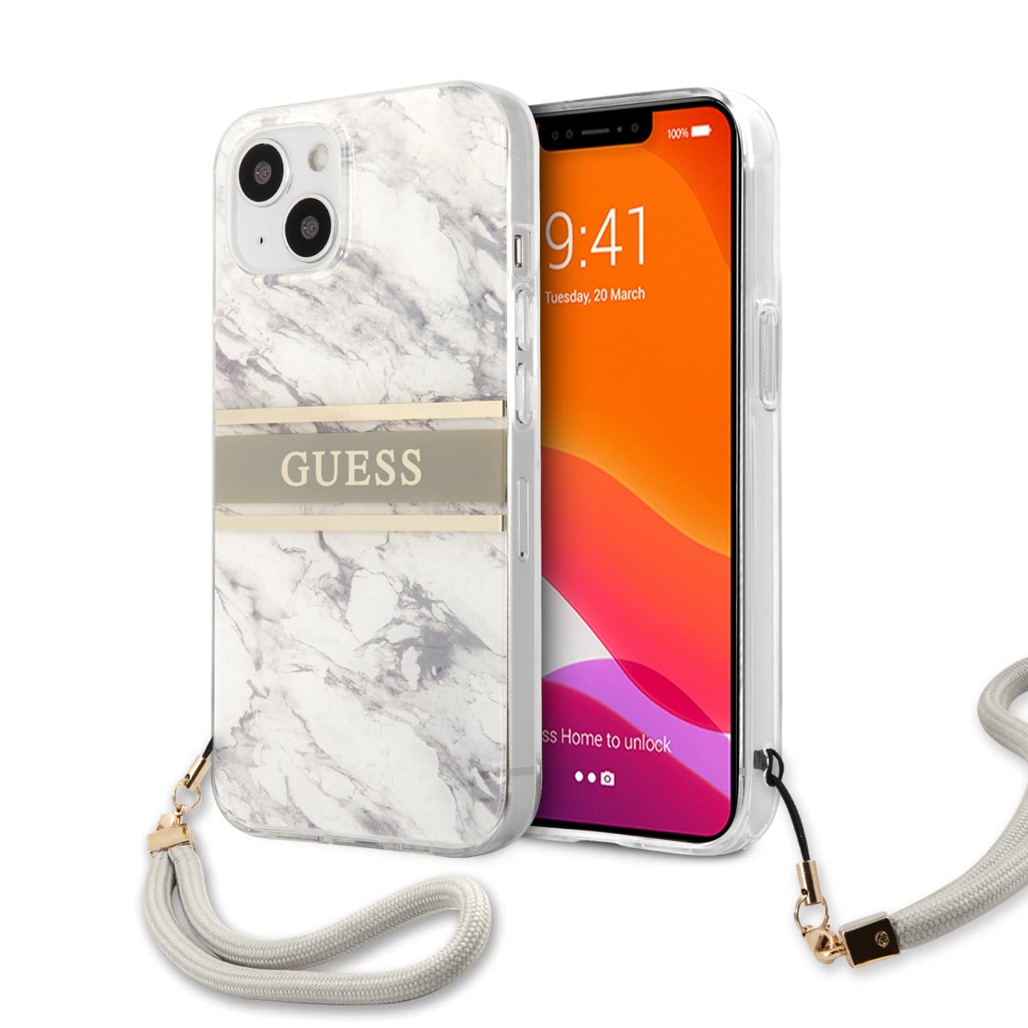 GUESS GUHCP13SKMABGR Case for iPhone13 Mini 5.4 Inches Grey Marble Strap Collection, x, Plastic, Agate