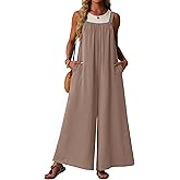 Lepunuo Womens Casual Jumpsuits Summer Boho Wide Leg Rompers Sleeveless Overalls Pleated Jumpers with Pockets