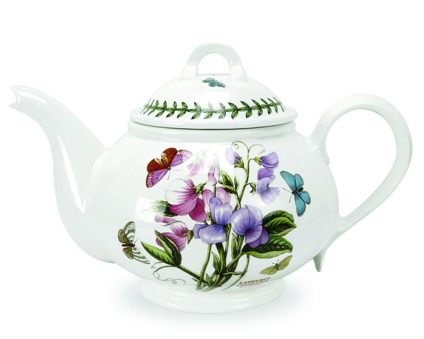 Portmeirion x Botanic Garden Teapot - Elegant 2 Pint Floral White Tea Pot, Romantic Shape, Suitable for Afternoon Tea, Office, Outdoor Use or Everyday Entertaining