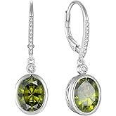 FJ Oval Cut Dangle Drop Earrings 925 Sterling Silver Leverback Earrings Birthstone Jewelry Gifts for Women