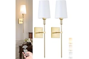 Bailoch Gold Rechargeable Battery Operated Wall Sconces Set of 2, Cordless Dimmable Battery Powered Wall Lights with Remote, Wireless Wall Lamp Lighting Fixture for Bedroom Living Room