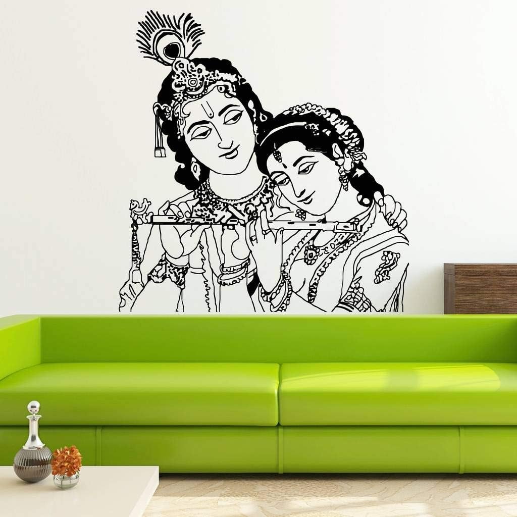 HandmadeJewel Vinyl Removable/Easy to Peel/Easy to Stick/Safe on Painted Walls Black Lovely Krishna Radha Wall Stickers/Wall Decals Room Home Décor