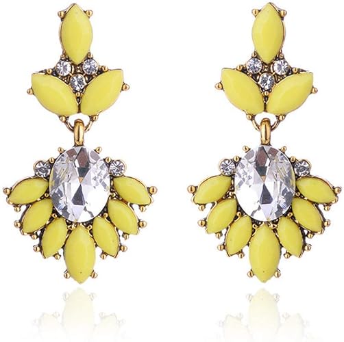 Amazon ガラスクリスタルダングルスタッドイヤリング カラフルなラインストーン ティアドロップフラワーデザイン ピースイヤリング レディース ブリリアントジュエリー イエロー ピアス 通販