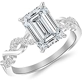 Houston Diamond District LAB GROWN DIAMOND Twisting Infinity Gold and Diamond Split Shank Pave Set Emerald Cut Diamond Engagement Ring (E-F Color VS1-VS2 Clarity)